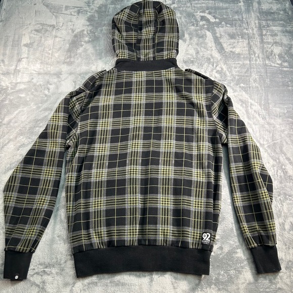Element Plaid Sherpa Lined Hooded Jacket Mens Large Black Green Full Zip - Picture 7 of 7